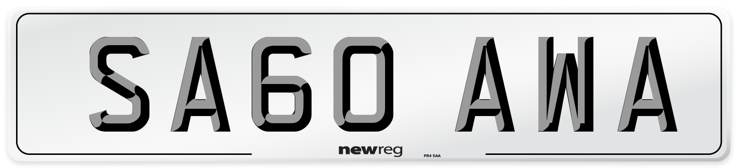 SA60 AWA Number Plate from New Reg